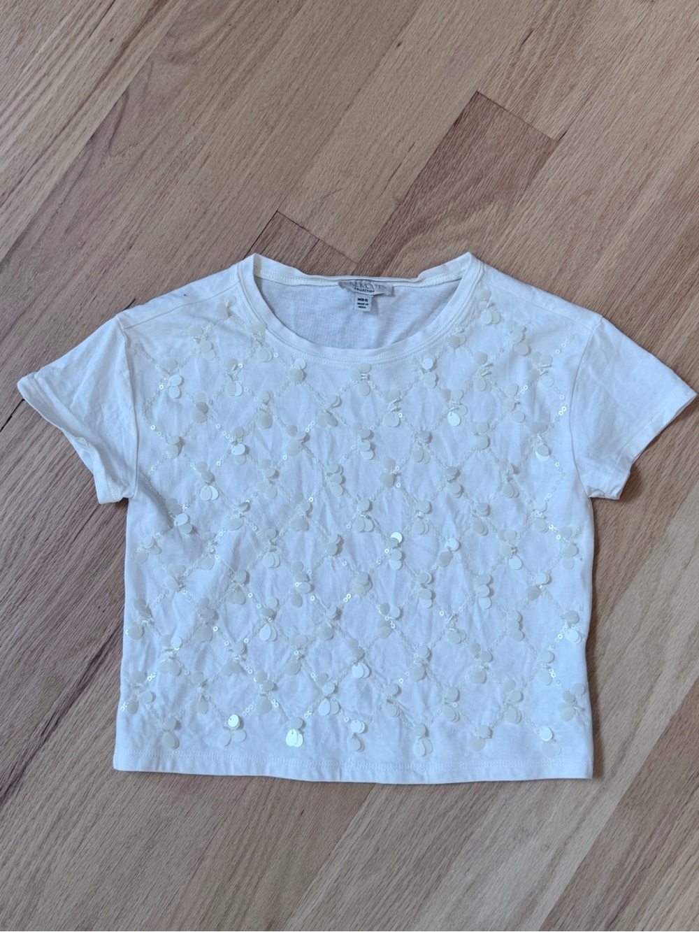 Crewcuts girls white sequin short sleeve tee shirt sz M (8-9)